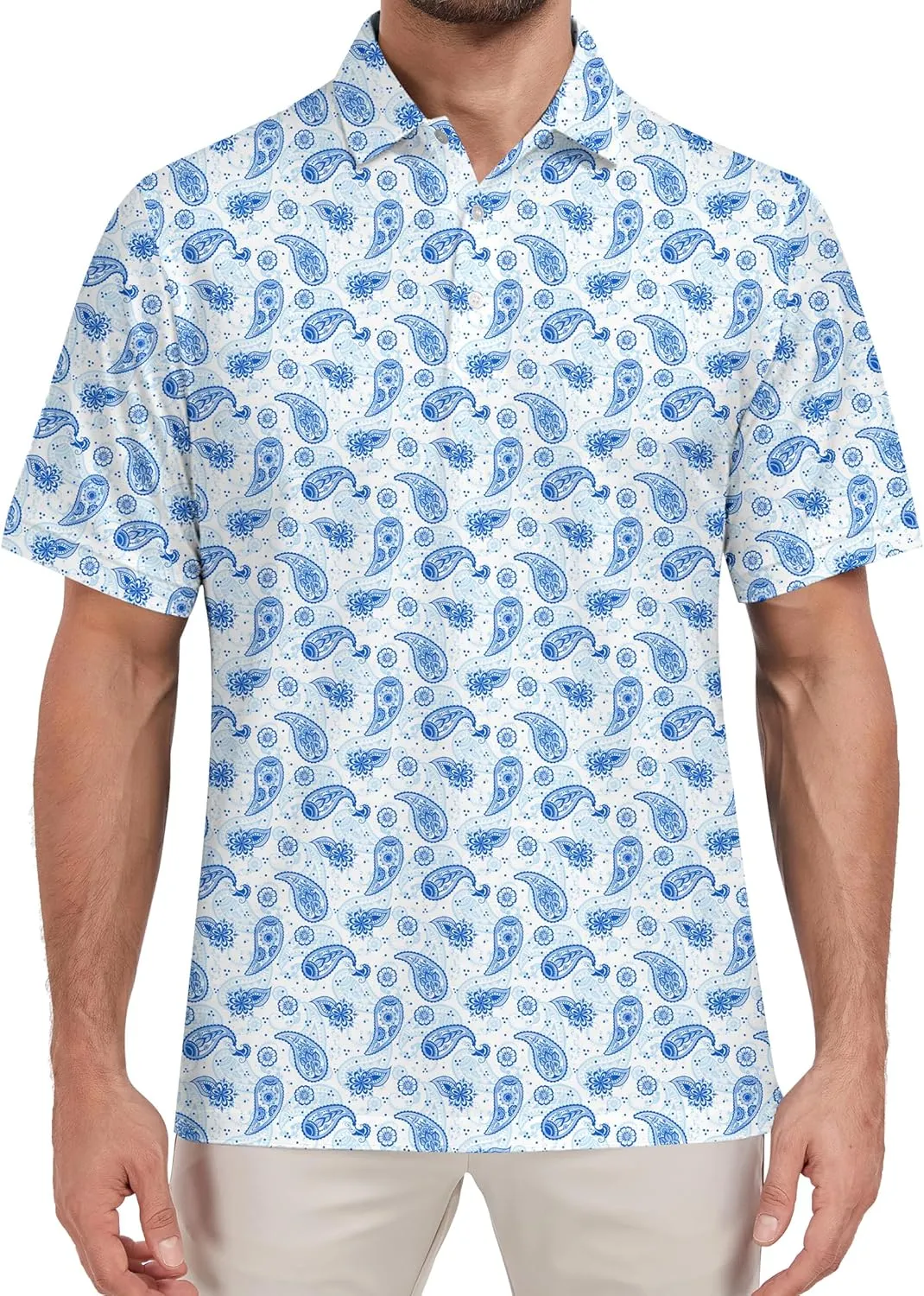 Mens Golf Shirt Printed Regular Fit Moisture Wicking Short Sleeve Performance Polo Shirt (S - 4XL)