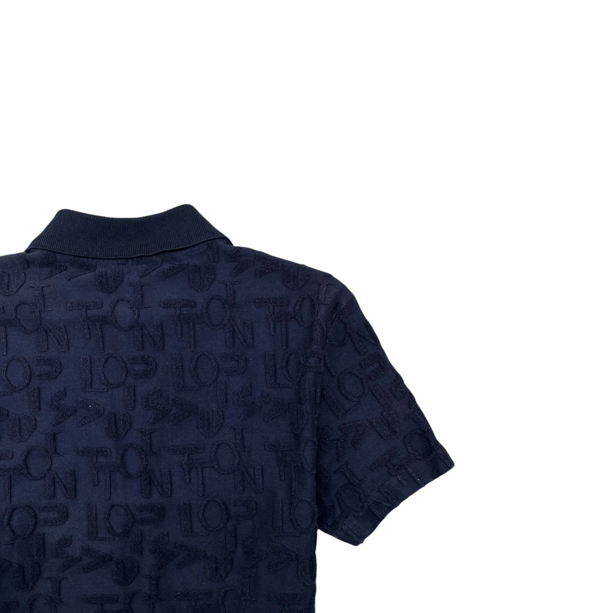 Men's Jacquard Terry Logo Polo Shirt Navy Size XS