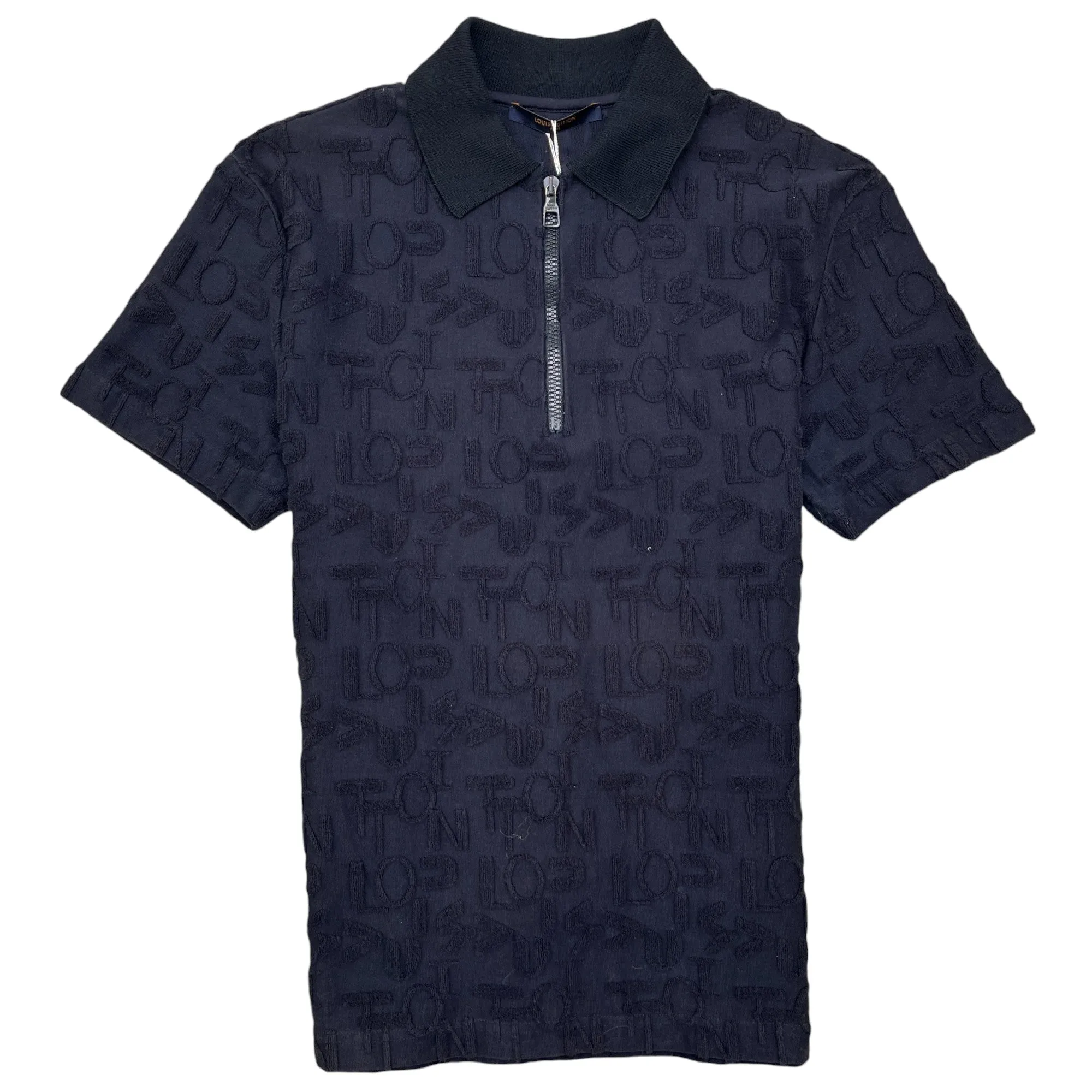 Men's Jacquard Terry Logo Polo Shirt Navy Size XS