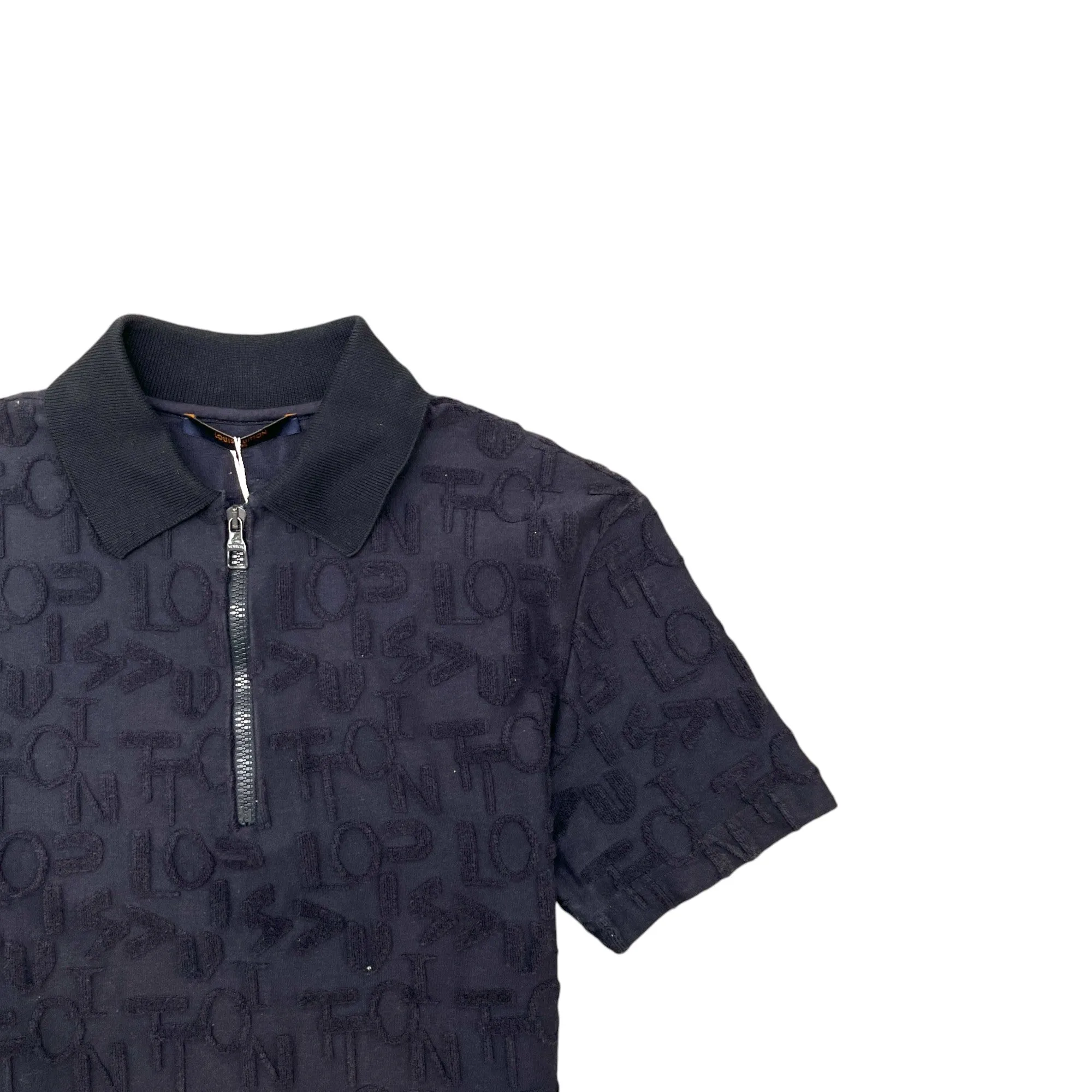 Men's Jacquard Terry Logo Polo Shirt Navy Size XS