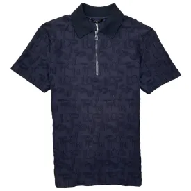 Men's Jacquard Terry Logo Polo Shirt Navy Size XS