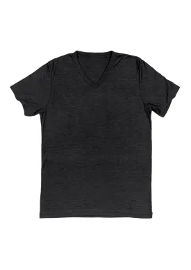 Mens T-Shirt Short Sleeve V-Neck Dark Gray Heather