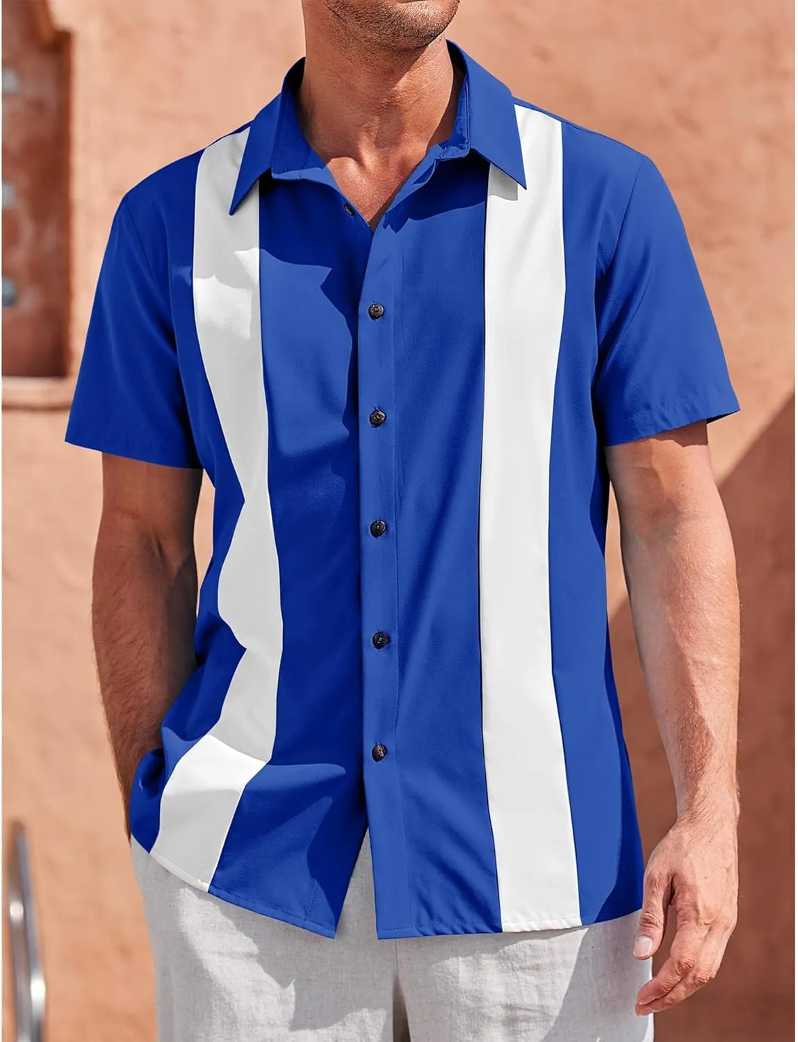 Mens Vintage Bowling Shirts Short Sleeve Button Down Guayabera Beach Shirts for Men