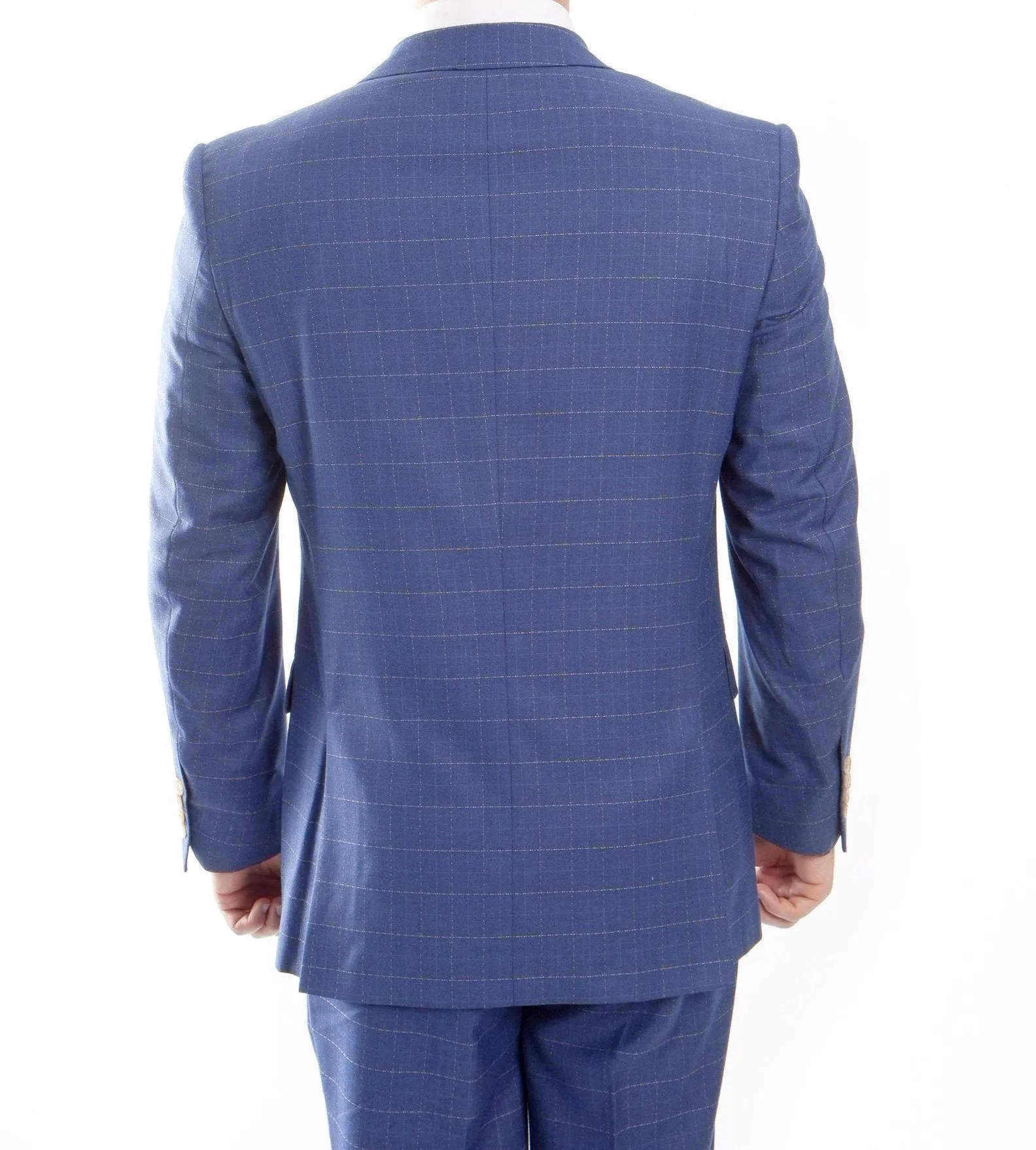 Modern Fit 3 Piece Fine Wool Suit Windowpane Blue
