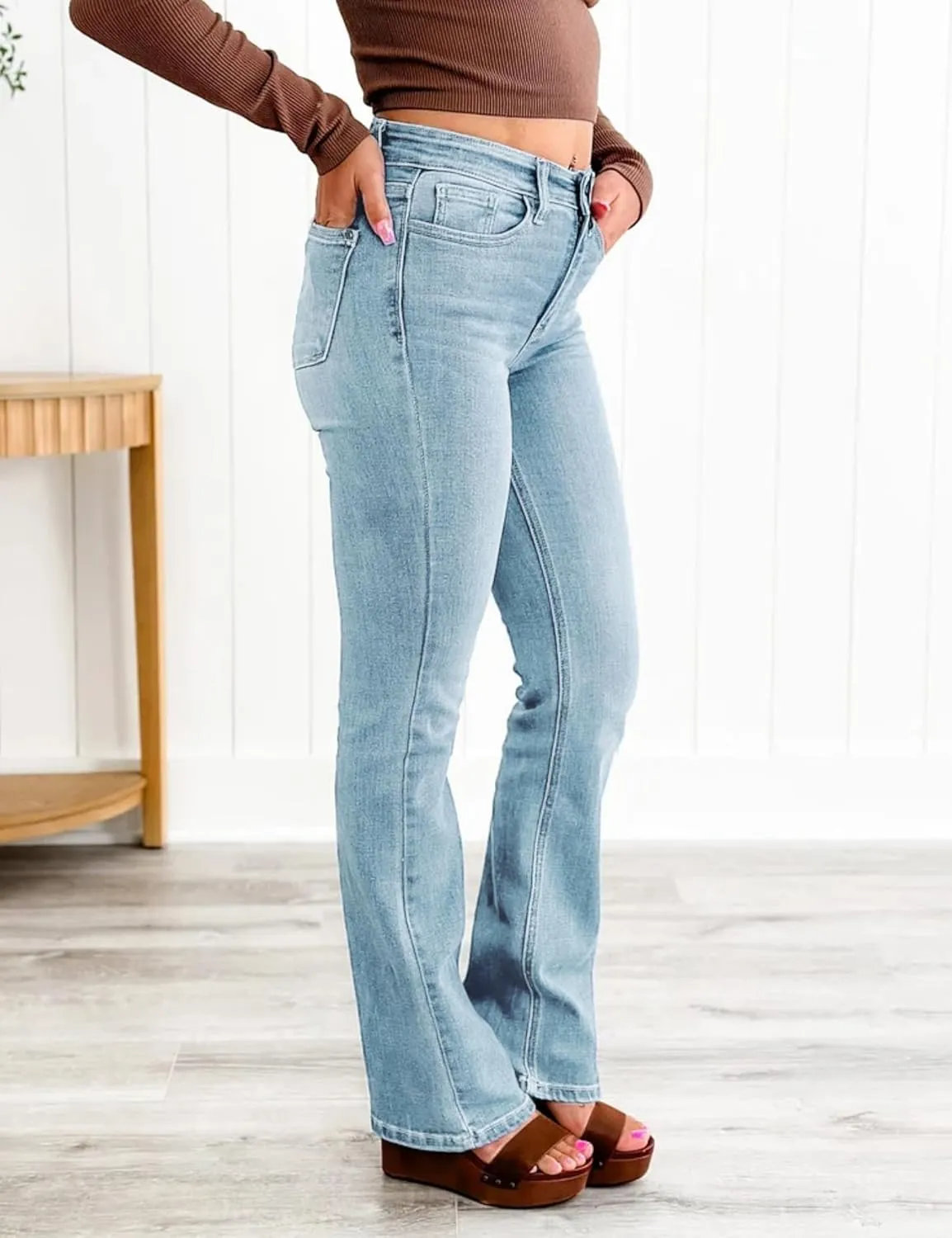 Oprah's Favorite Jeans Baggy Jeans High Waisted Wide Leg Straight Stretchy Denim Pants with Patch Pockets