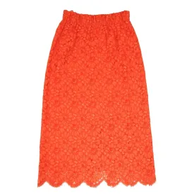 Orange Floral Flower Lace Lined Midi Skirt