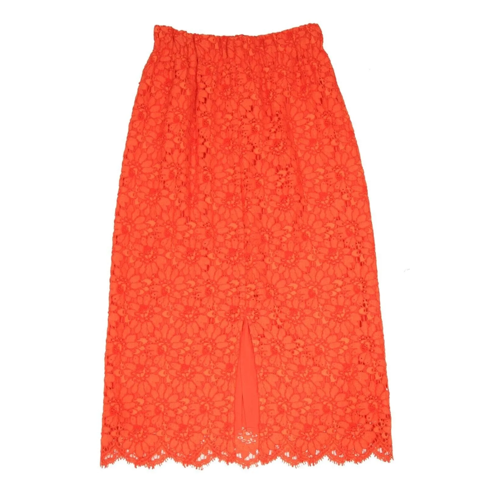 Orange Floral Flower Lace Lined Midi Skirt