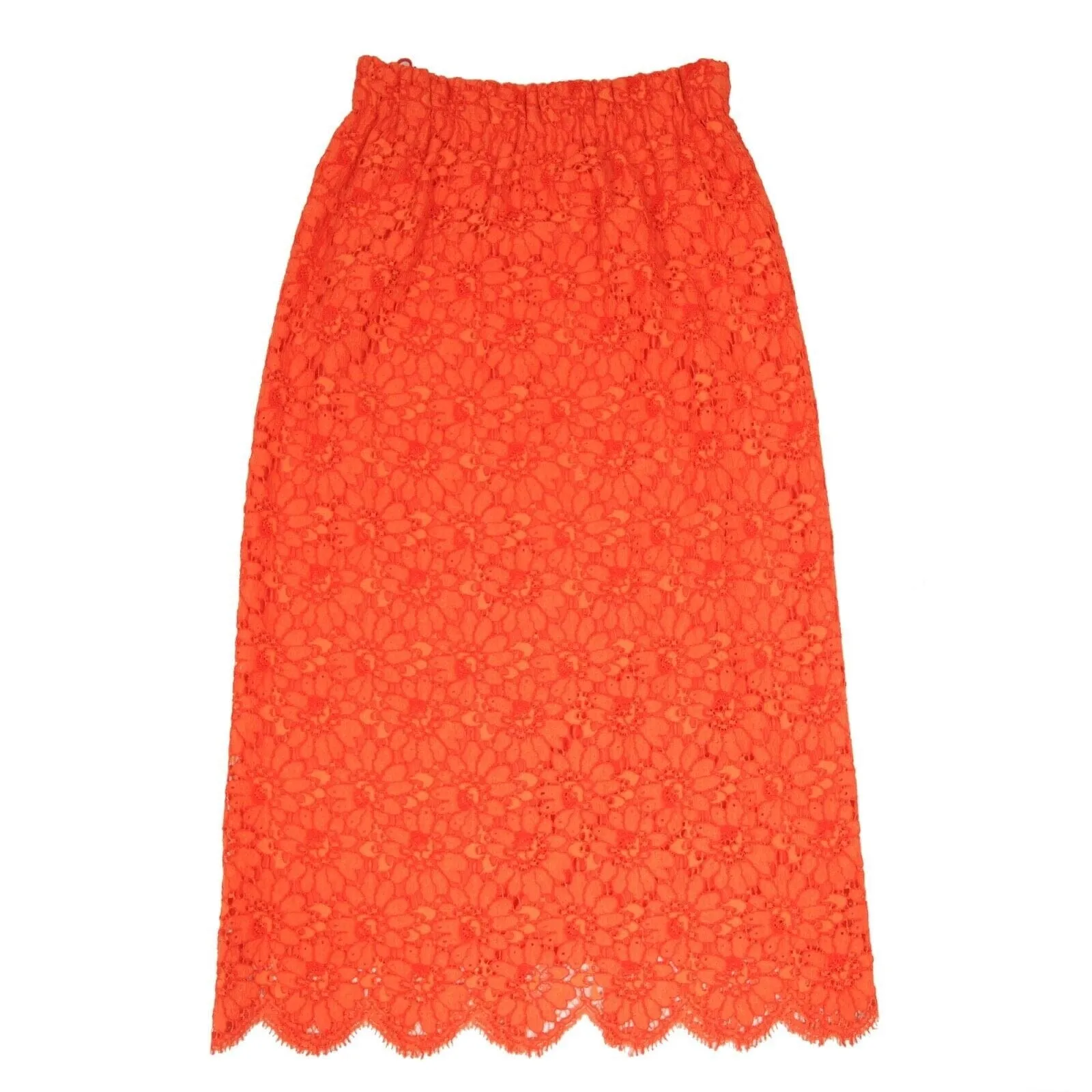 Orange Floral Flower Lace Lined Midi Skirt