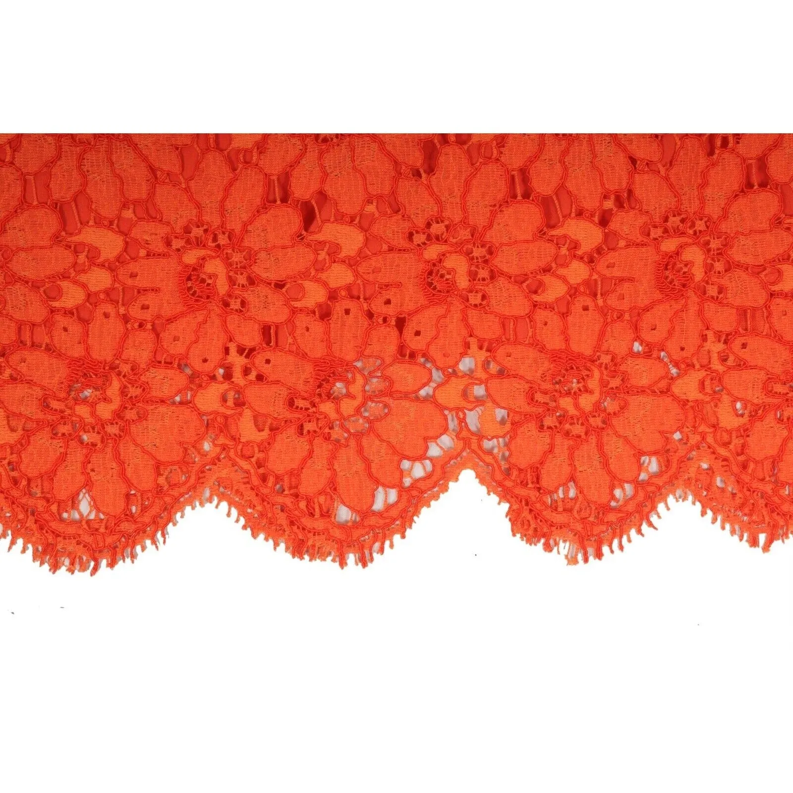 Orange Floral Flower Lace Lined Midi Skirt