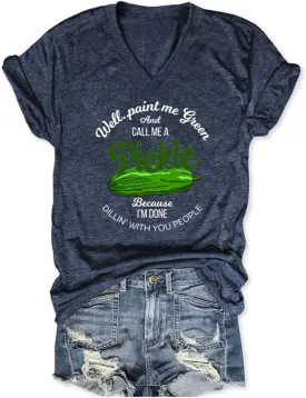 Pickles Shirt Women Pickle Jar T-Shirt Well Paint Green Funny Humor Pickle Tee, Vegetable Shirts Short Sleeve Top