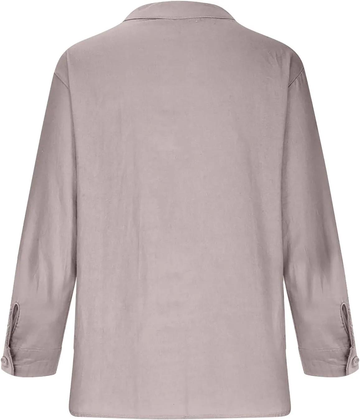 Plus Size Linen Tops for Women V Neck Long Sleeve Button Down Shirts Office Work Blouse Summer Beach Vacation Tunics