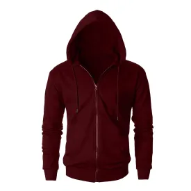 Regular Fit Men's Solid Maroon Zipper Jacket Hoodies Sweatshirt By LazyChunks