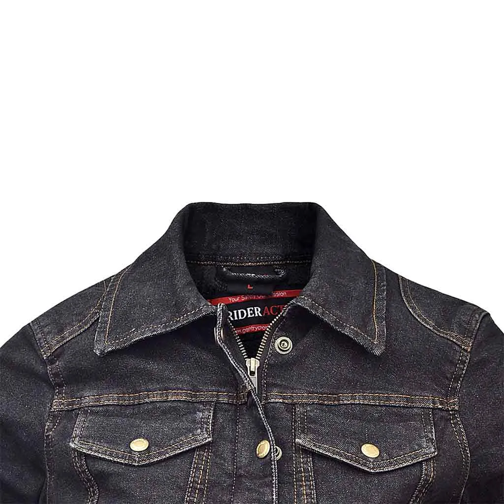 RIDERACT® Women Denim Jacket Biker Reinforced Denim Motorcycle Jacket Road Rush Black