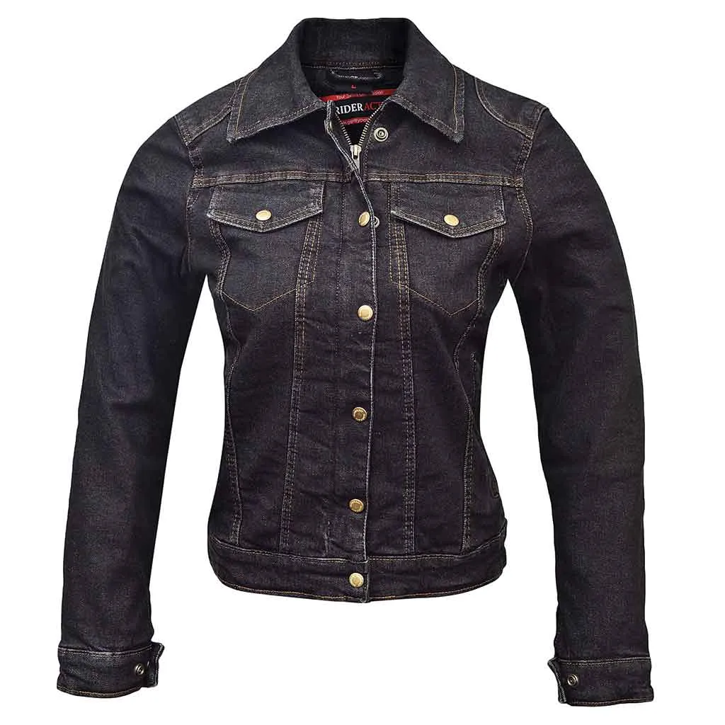 RIDERACT® Women Denim Jacket Biker Reinforced Denim Motorcycle Jacket Road Rush Black