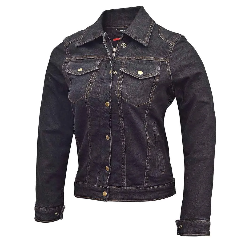 RIDERACT® Women Denim Jacket Biker Reinforced Denim Motorcycle Jacket Road Rush Black