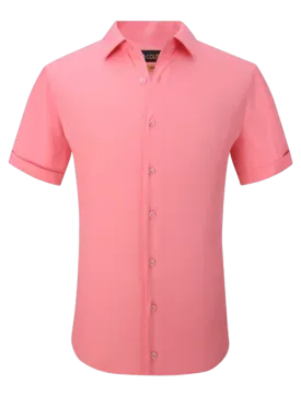 Rose pink men short sleeve shirt stretch material salmon color