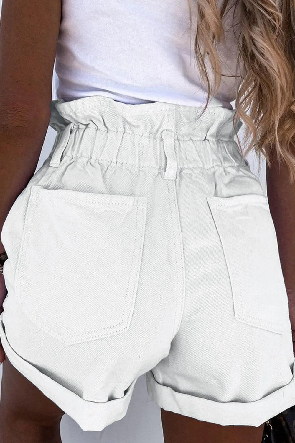 Ruffled High Waist Buttoned Denim Shorts