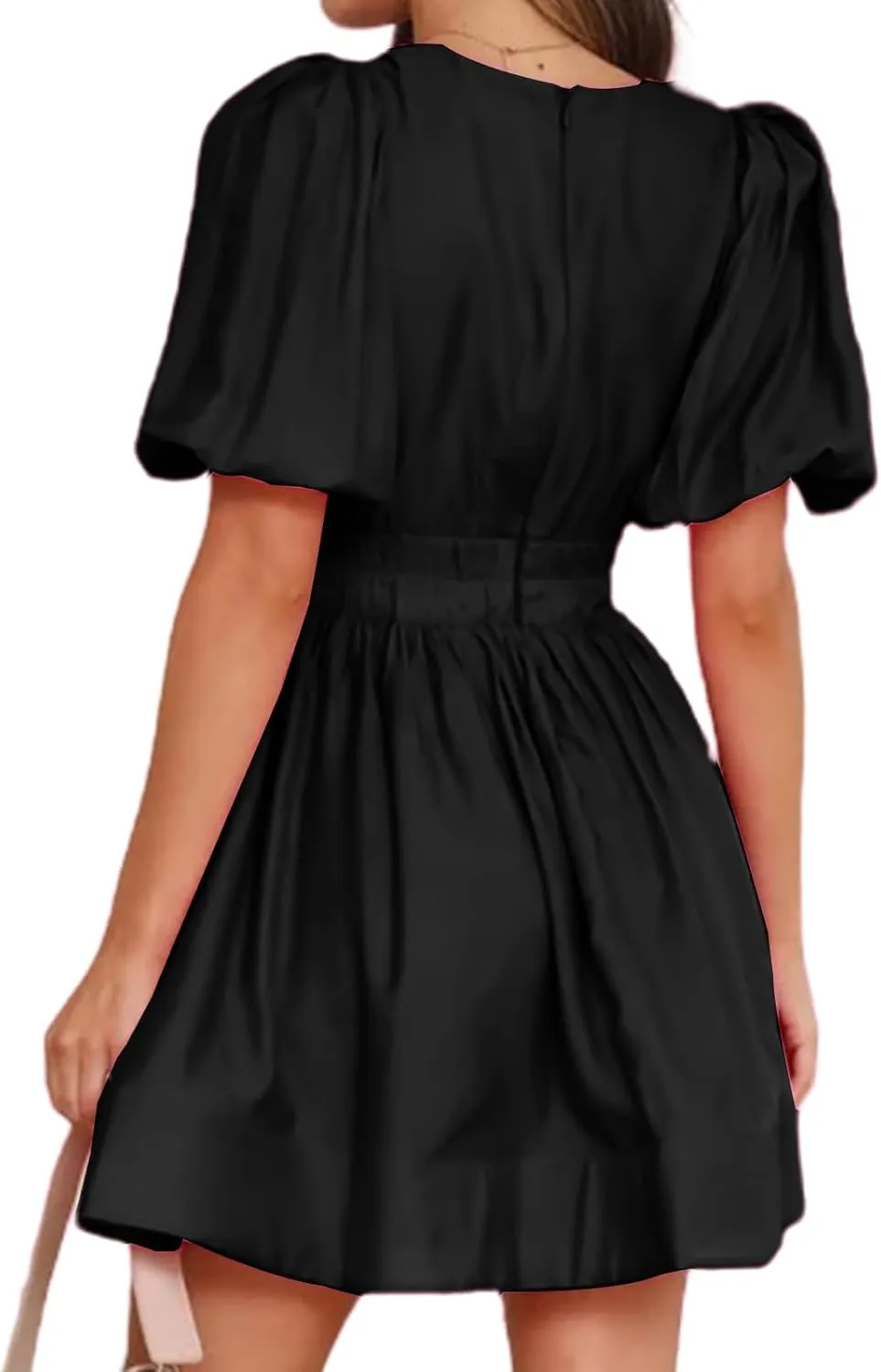 Sexy Summer Dresses for Women 2025 Puff Short Sleeve V Neck Mini Dress A Line Elastic High Waist Flowy Swing Dresses