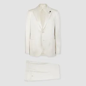 Solid Stretch Cotton Single Breasted Suit Beige