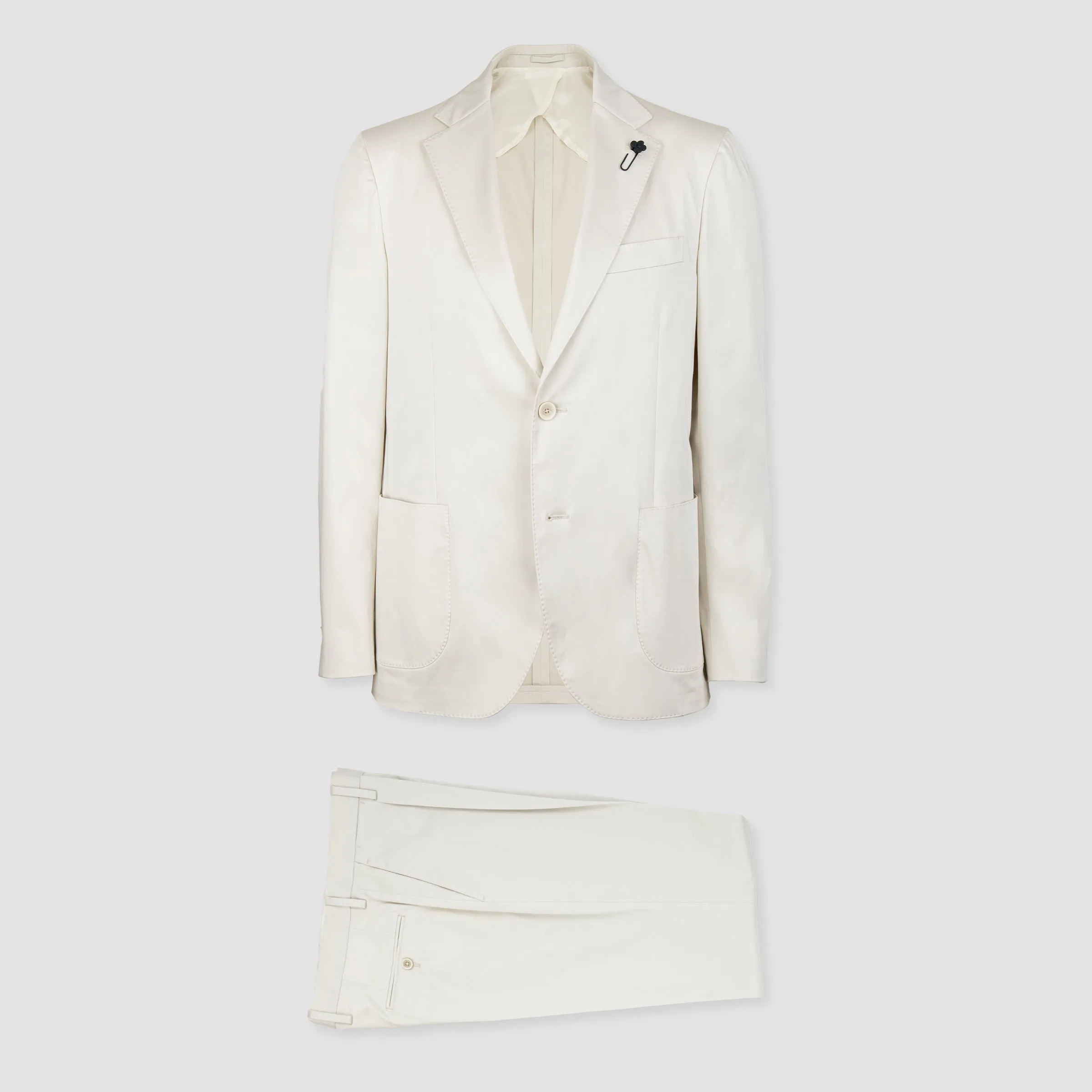 Solid Stretch Cotton Single Breasted Suit Beige