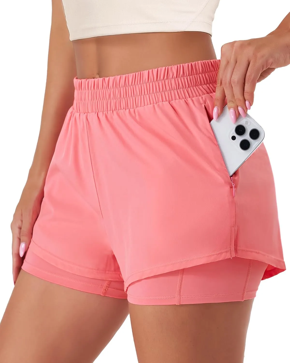 Stelle Women's 2 in 1 Running Shorts Athletic Workout Gym Shorts High Waisted Shorts with Liner Zipper Pockets