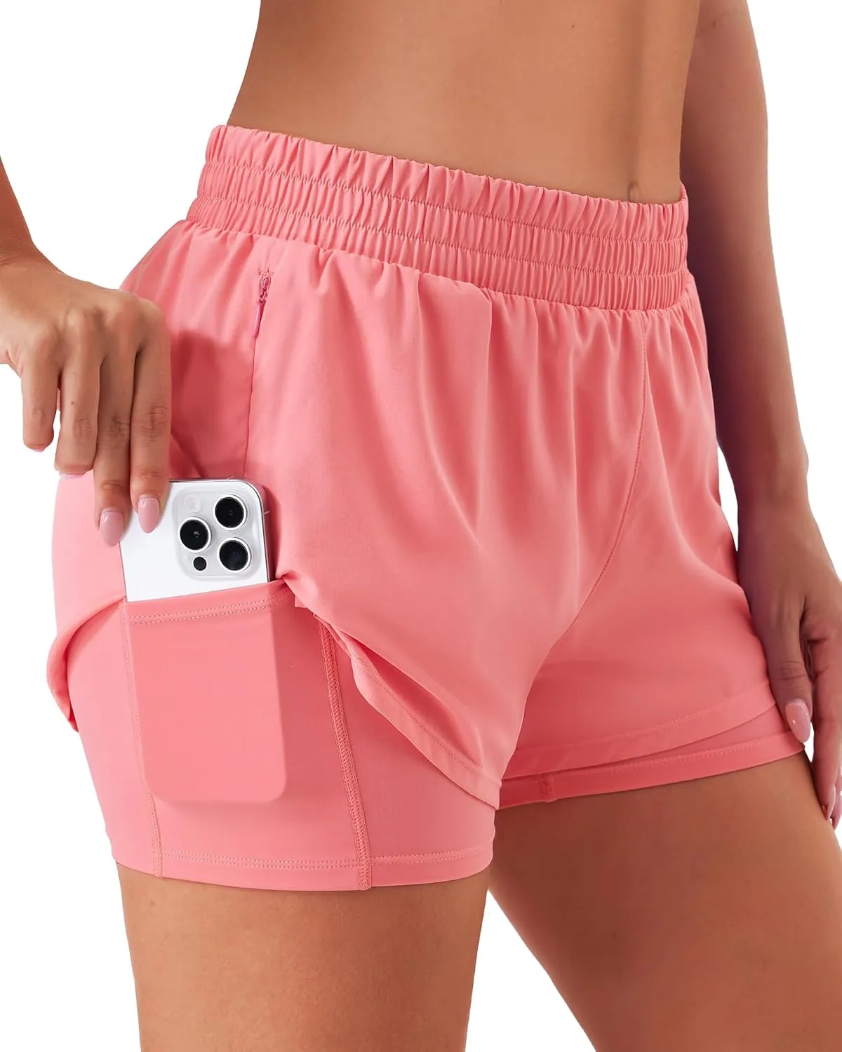 Stelle Women's 2 in 1 Running Shorts Athletic Workout Gym Shorts High Waisted Shorts with Liner Zipper Pockets