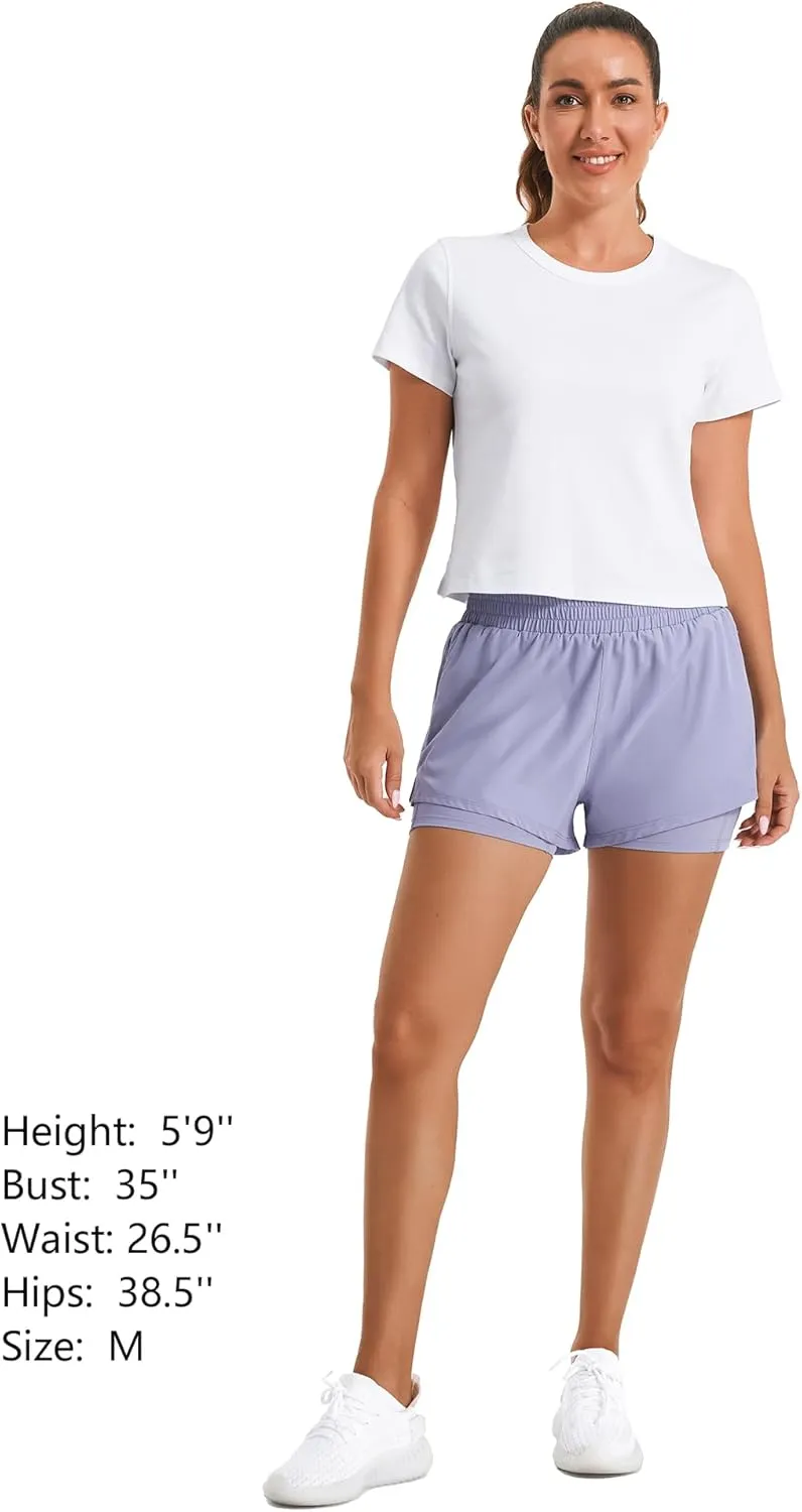 Stelle Women's 2 in 1 Running Shorts Athletic Workout Gym Shorts High Waisted Shorts with Liner Zipper Pockets