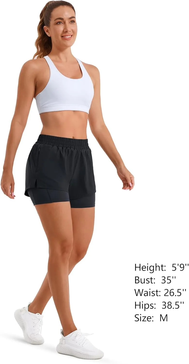 Stelle Women's 2 in 1 Running Shorts Athletic Workout Gym Shorts High Waisted Shorts with Liner Zipper Pockets