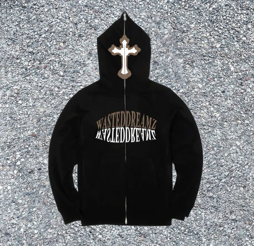 Street casual personality letter pattern full zipper long-sleeved hoodie