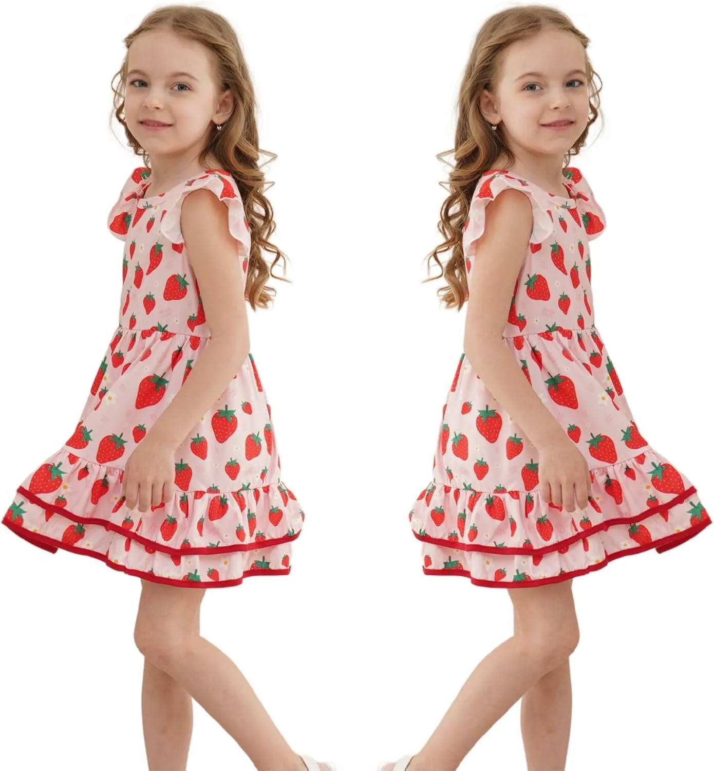 Toddler Little Girl Summer Dresses Kids Cute Casual Flutter Sleeve Tiered Smock Dress 2-7 Years