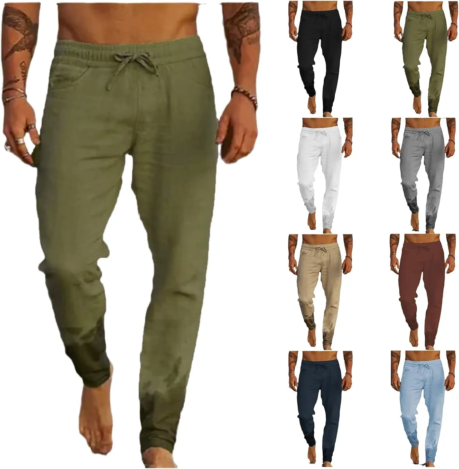 Wankang Men's Linen Pants Casual Loose Lightweight Drawstring Yoga Beach Trousers Long Pants Casual Trousers for Men