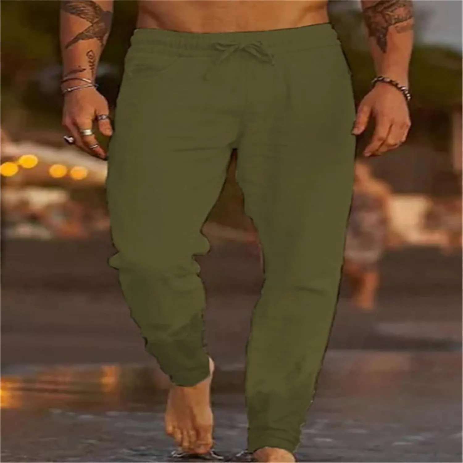 Wankang Men's Linen Pants Casual Loose Lightweight Drawstring Yoga Beach Trousers Long Pants Casual Trousers for Men