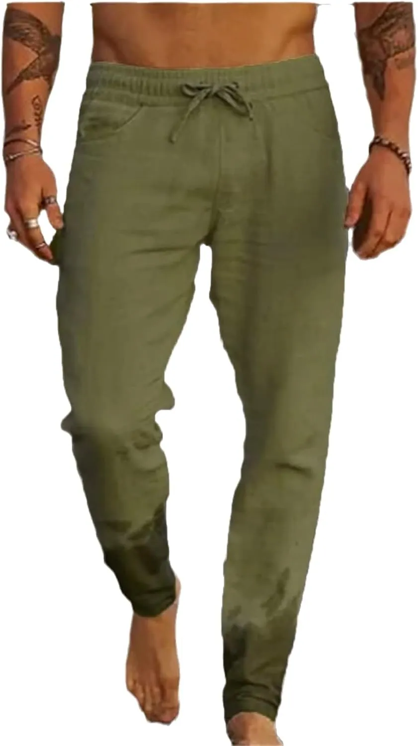 Wankang Men's Linen Pants Casual Loose Lightweight Drawstring Yoga Beach Trousers Long Pants Casual Trousers for Men