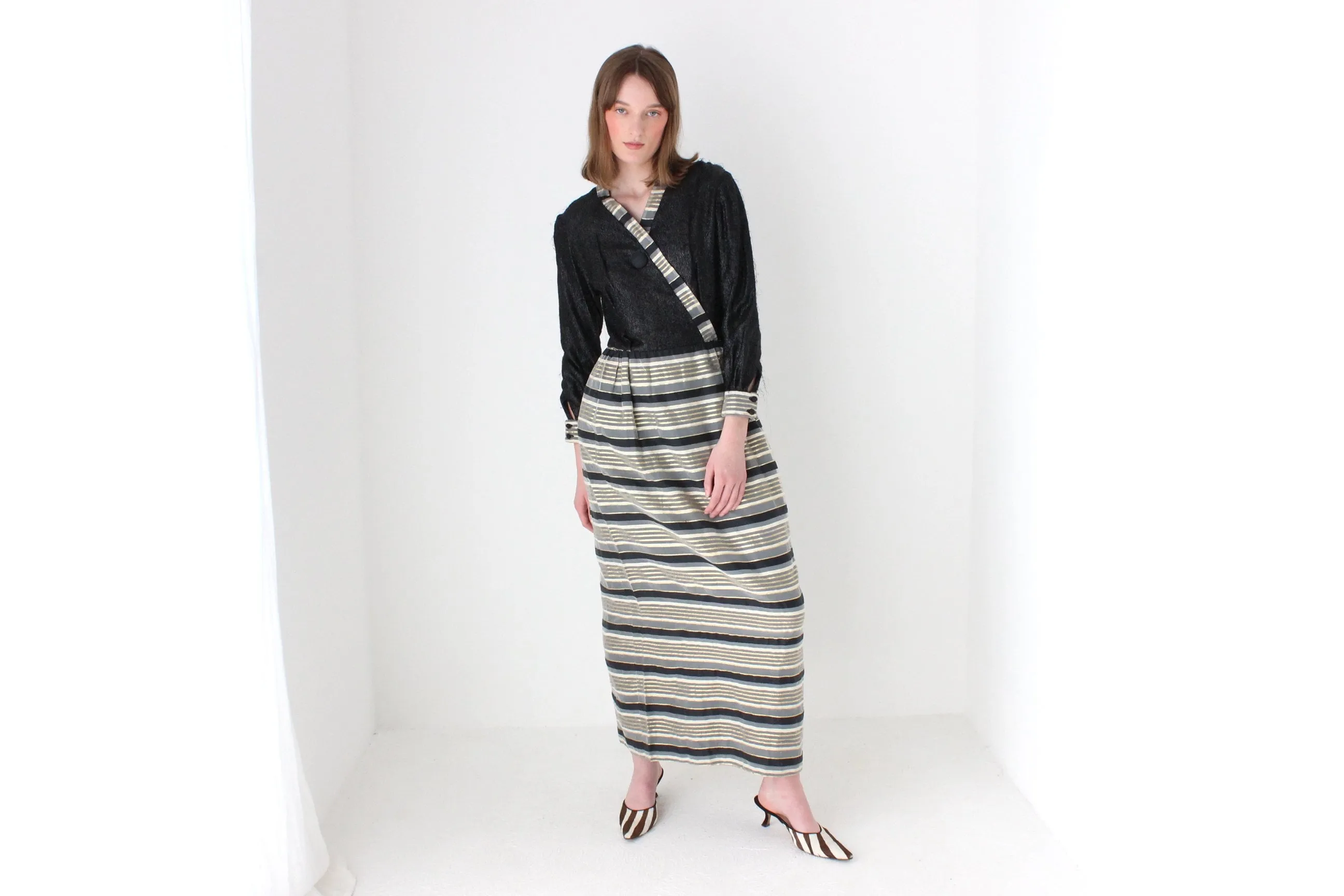 Wild 70s Hand Made Metallic Hostess Cocktail Dress