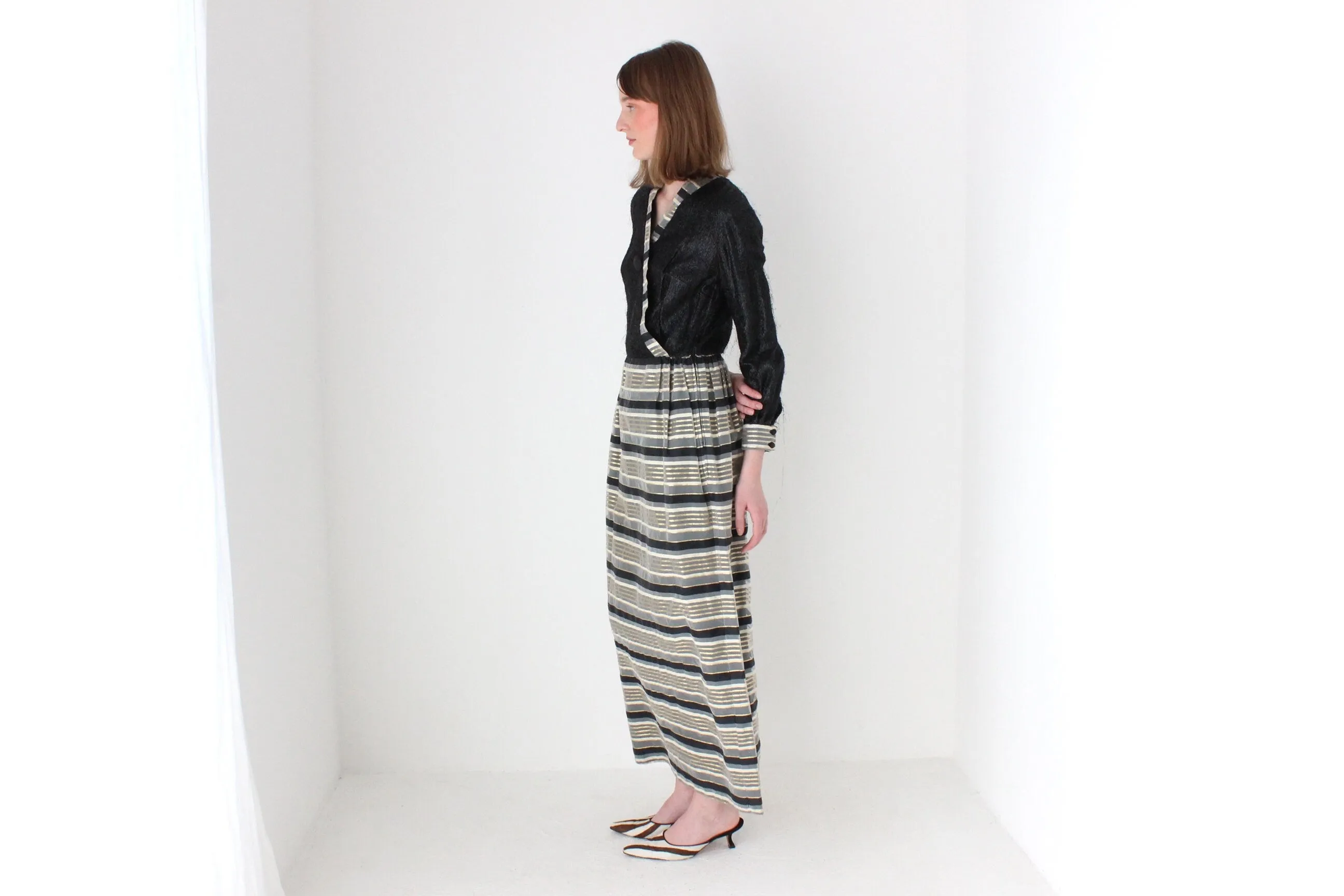 Wild 70s Hand Made Metallic Hostess Cocktail Dress