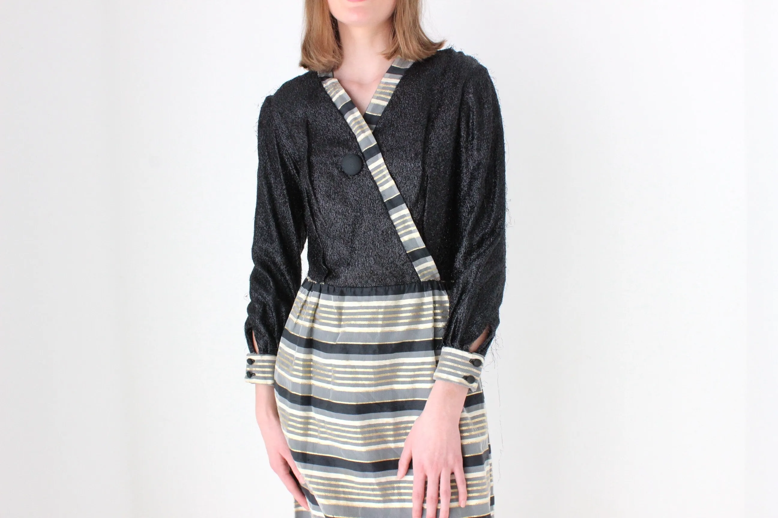 Wild 70s Hand Made Metallic Hostess Cocktail Dress