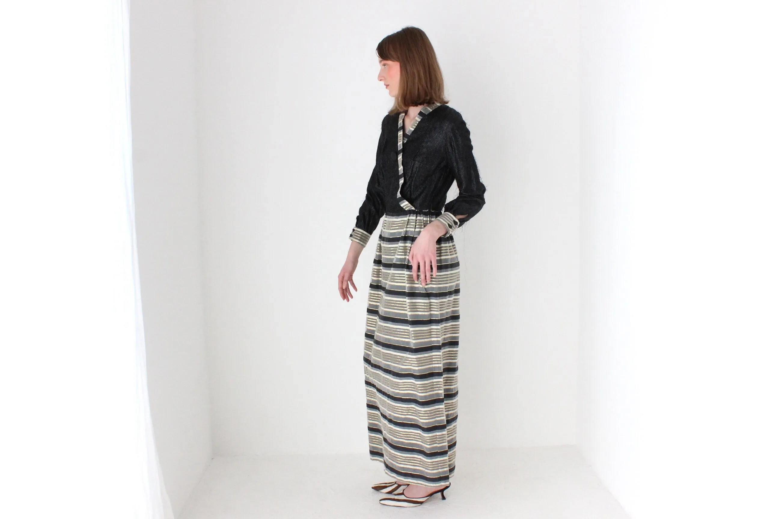 Wild 70s Hand Made Metallic Hostess Cocktail Dress