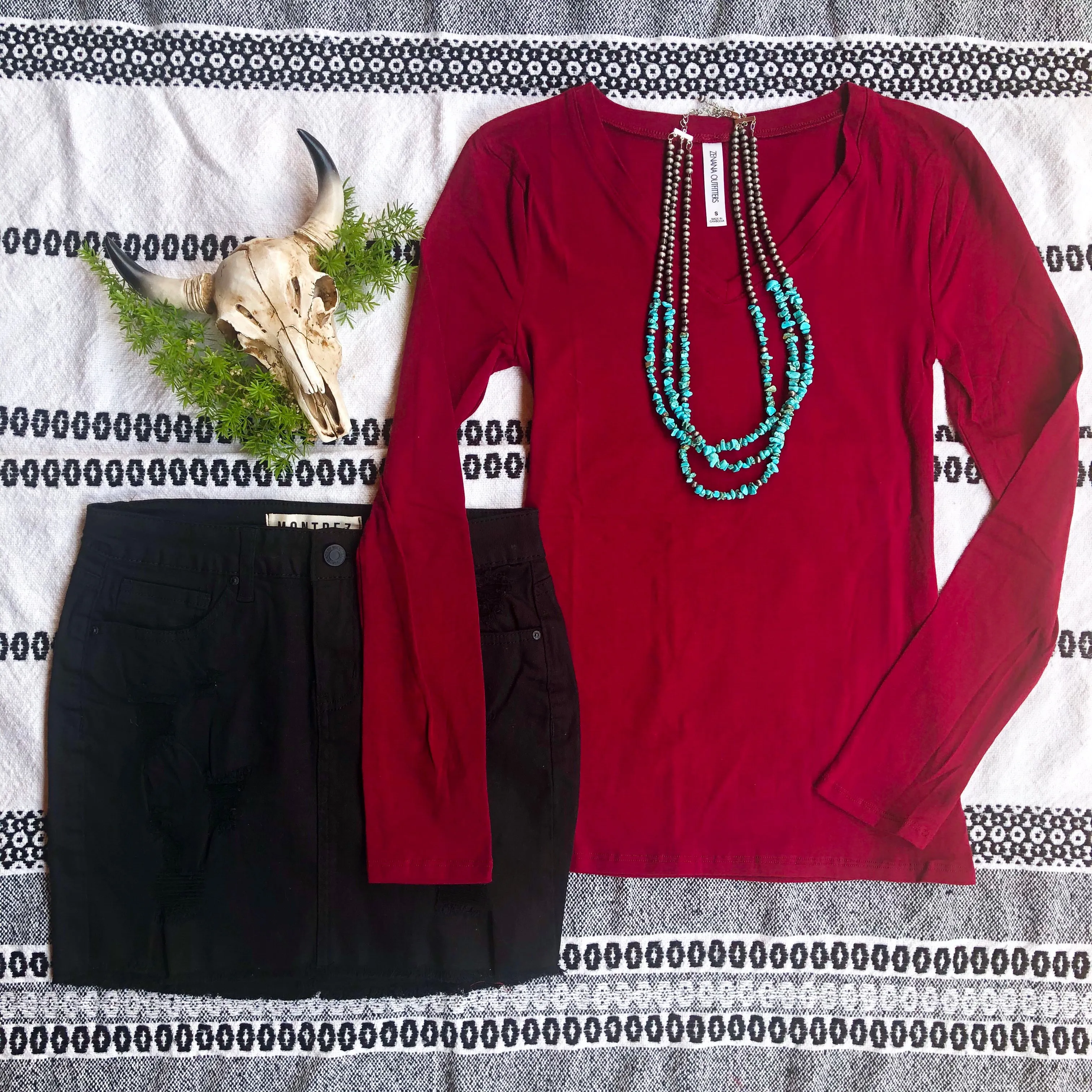 Wine Long Sleeve V-Neck Tee