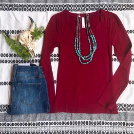 Wine Long Sleeve V-Neck Tee