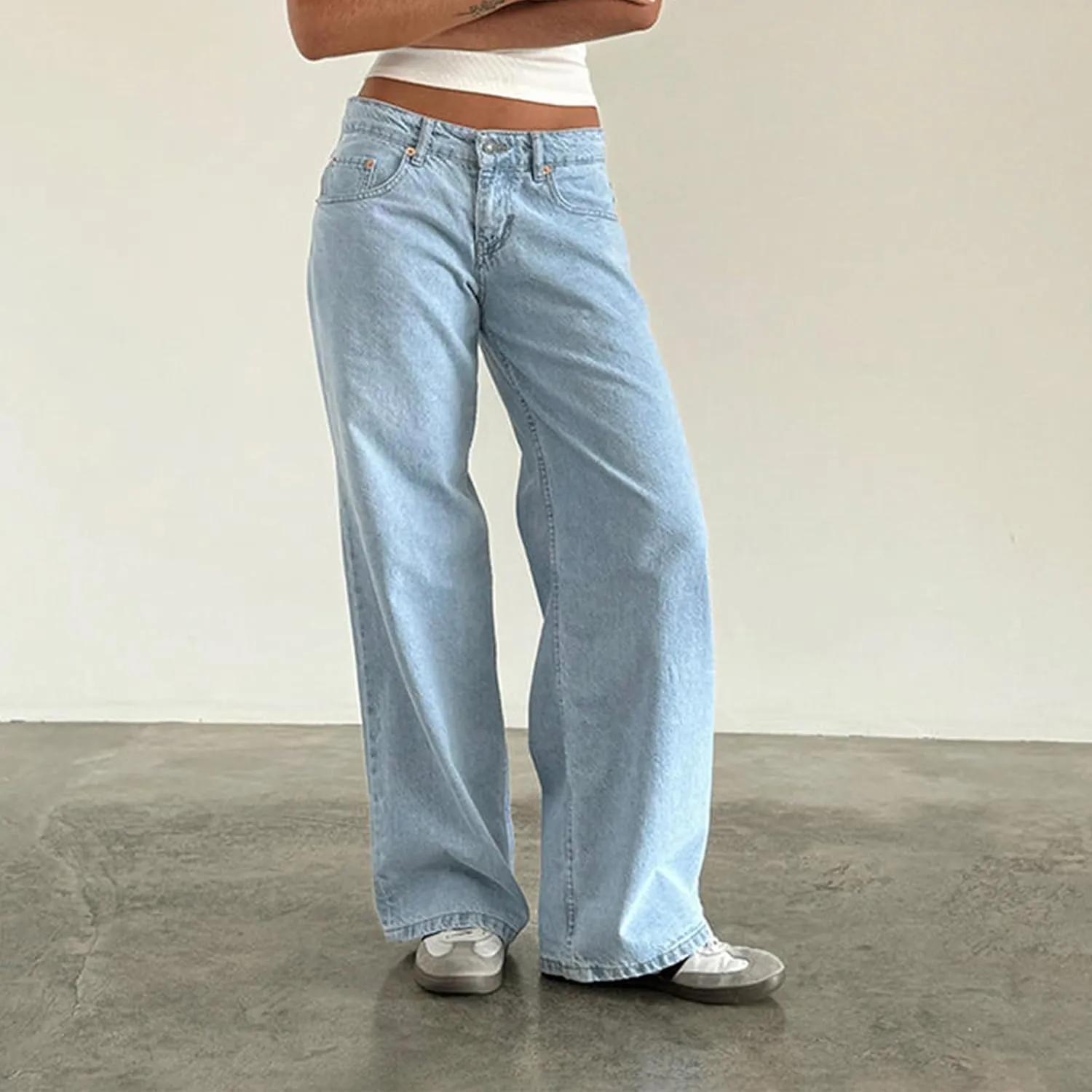 Women Baggy Jeans Boyfriend Low Rise Straight Wide Leg Stretchy Boyfriend Jeans Y2k Loose Ankle Denim Pants