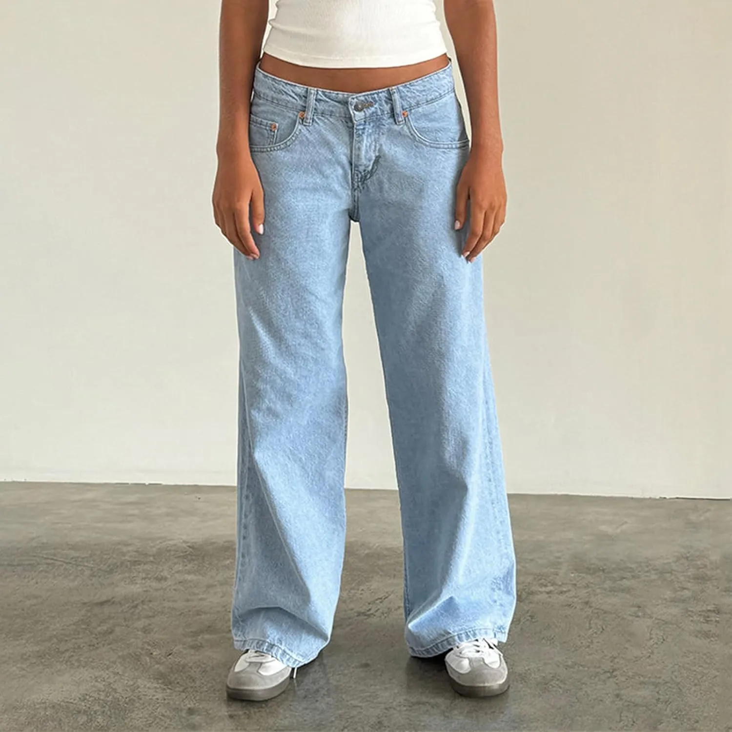 Women Baggy Jeans Boyfriend Low Rise Straight Wide Leg Stretchy Boyfriend Jeans Y2k Loose Ankle Denim Pants