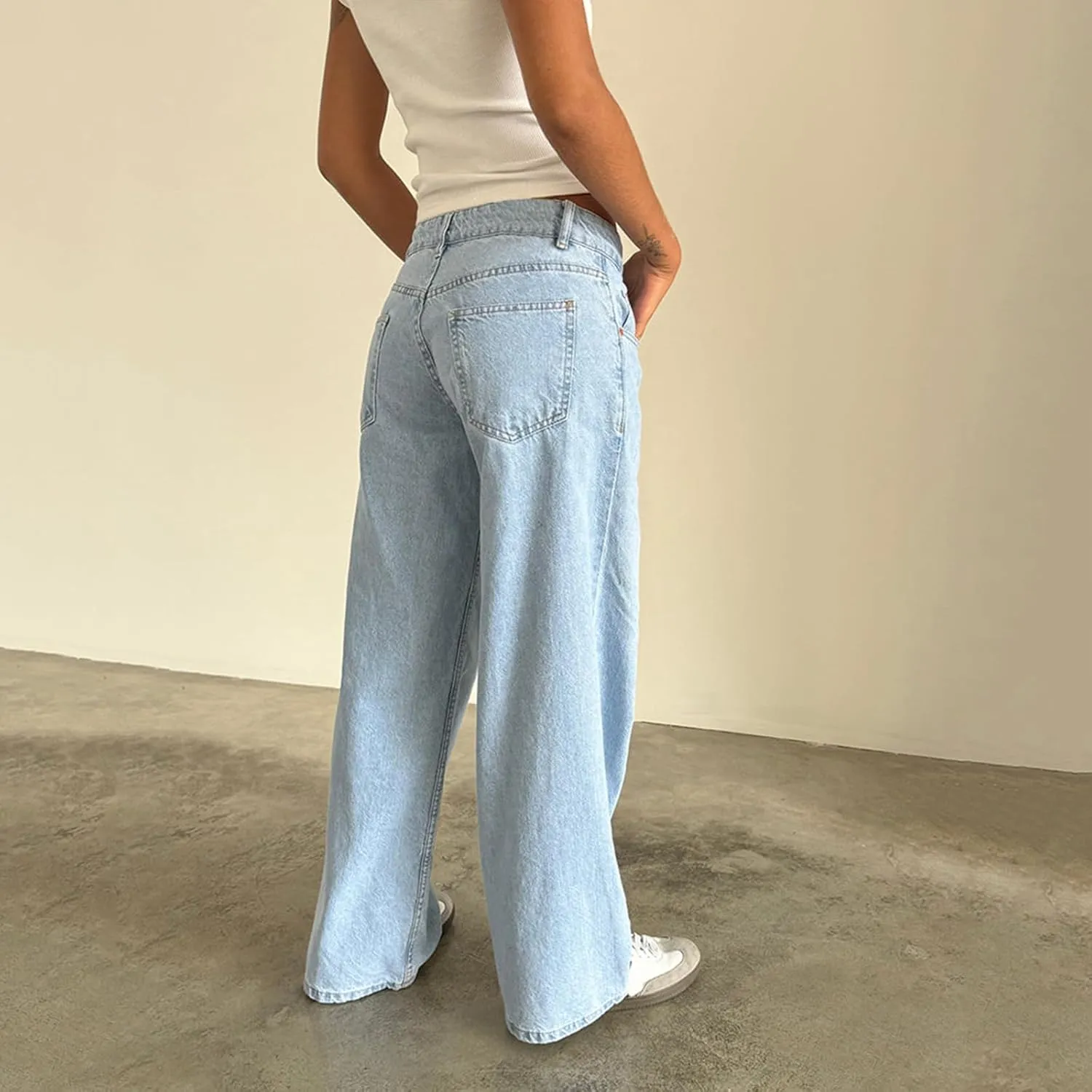 Women Baggy Jeans Boyfriend Low Rise Straight Wide Leg Stretchy Boyfriend Jeans Y2k Loose Ankle Denim Pants
