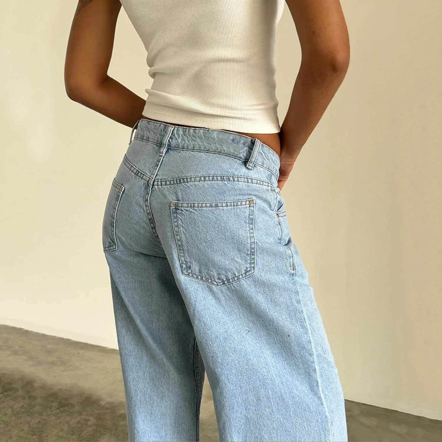 Women Baggy Jeans Boyfriend Low Rise Straight Wide Leg Stretchy Boyfriend Jeans Y2k Loose Ankle Denim Pants