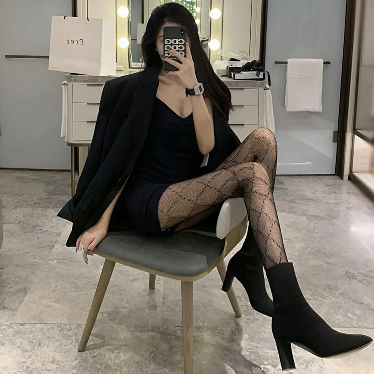 Women's Patterened Fishnet Tights, 2pcs High Waist Floral Fishnet Stocking