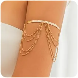 Xerling Chains Tassel Arm Bracelets Open Cuff Armband Armlet Boho Upper Arm Band Jewelry for Women