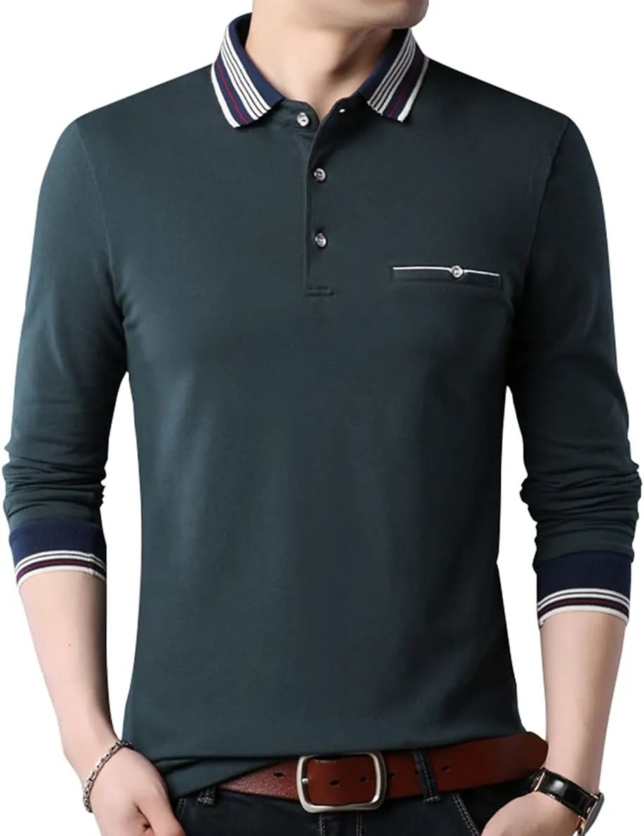 XTAPAN Men's Polo Shirt Casual Long Short Sleeve Classic Fashion Polo Cotton T Golf Sport Shirt